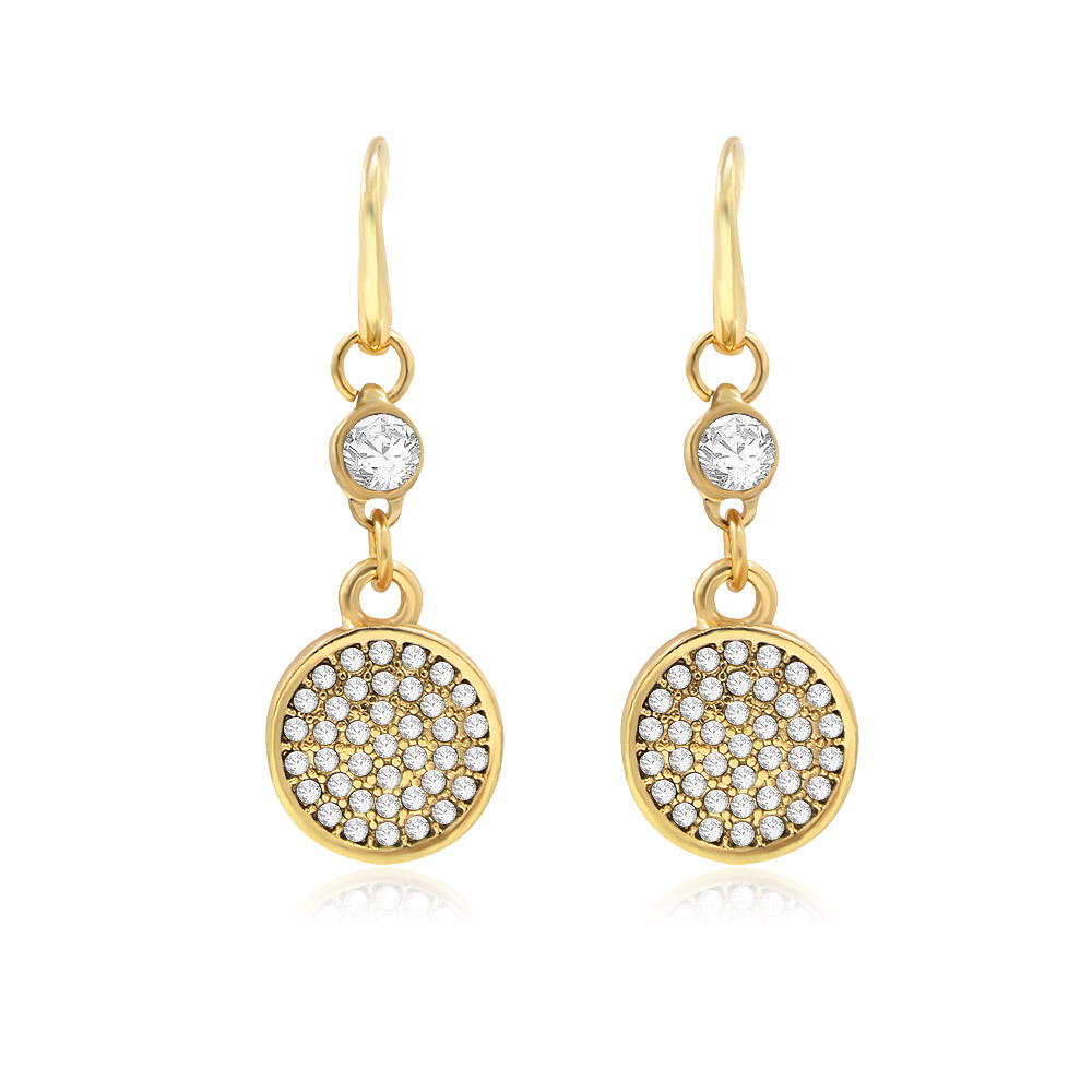 Disc Pave Drop Earrings